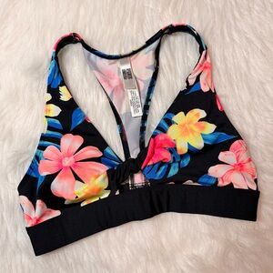 PINK Victoria Secret Black Floral Tropical Twist Keyhole Sports Bra